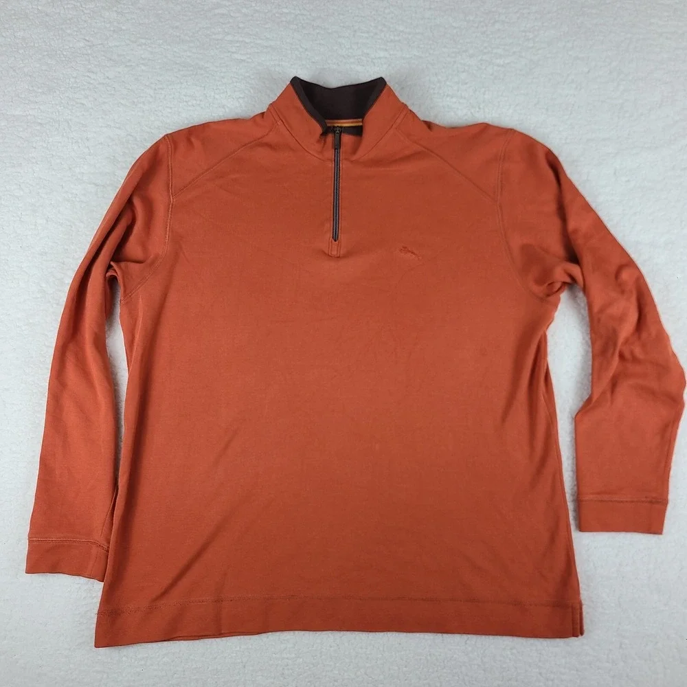 Tommy Bahama Sweater Mens Large Dark Orange Pima Cotton Quarter Zip Sweatshirt